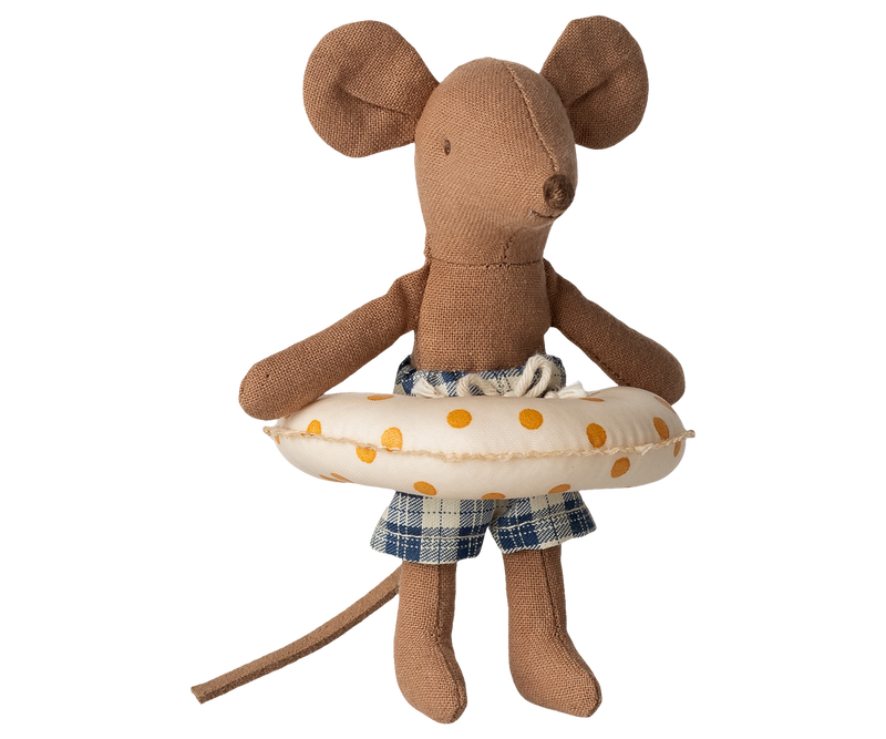 Maileg - Little Brother Beach Mouse with Float - Yellow Dots - Mabel & Fox