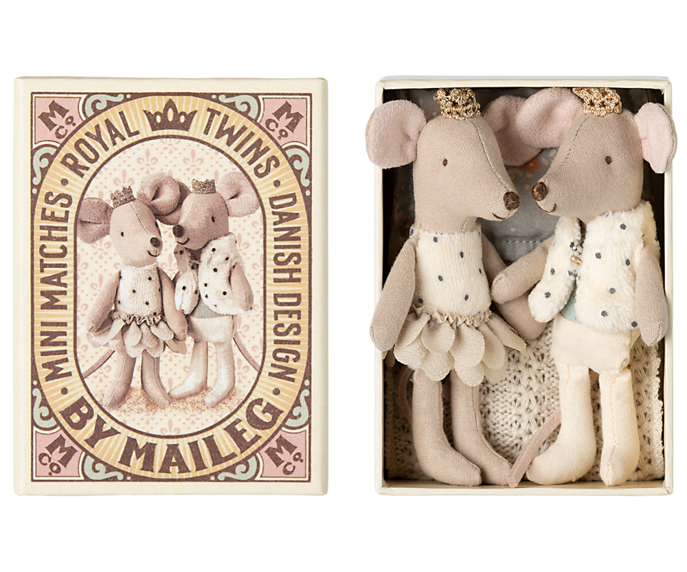 Maileg – Royal Twin Mice In Matchbox - Little Sister & Brother - Mabel & Fox