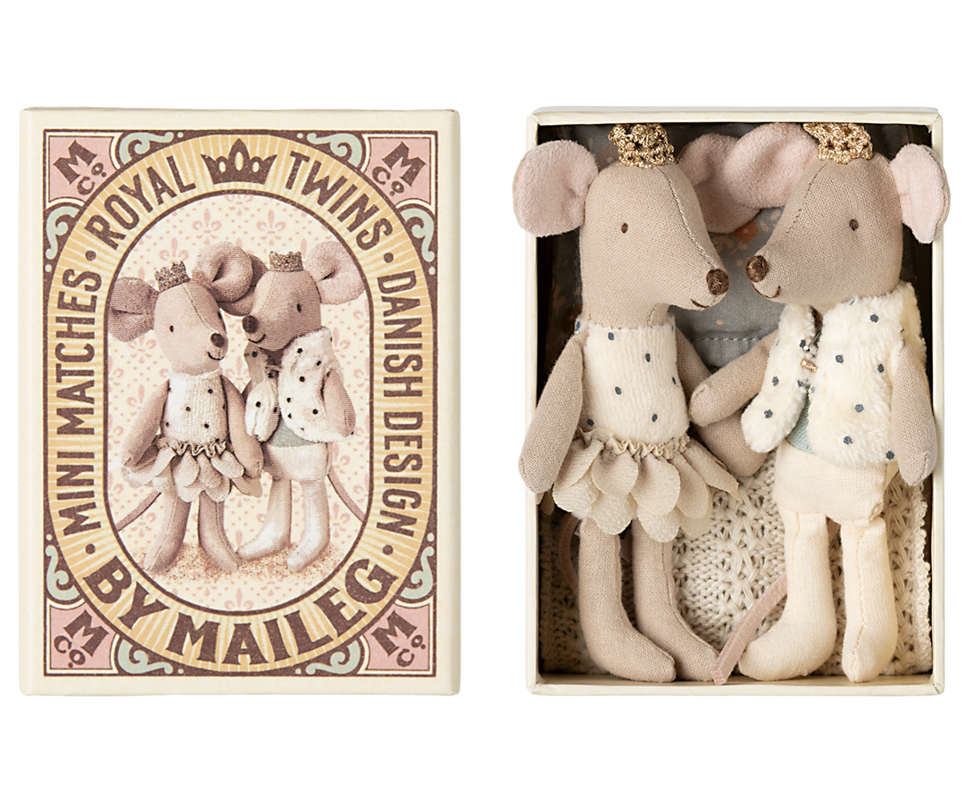 Maileg – Royal Twin Mice In Matchbox - Little Sister & Brother - Mabel & Fox
