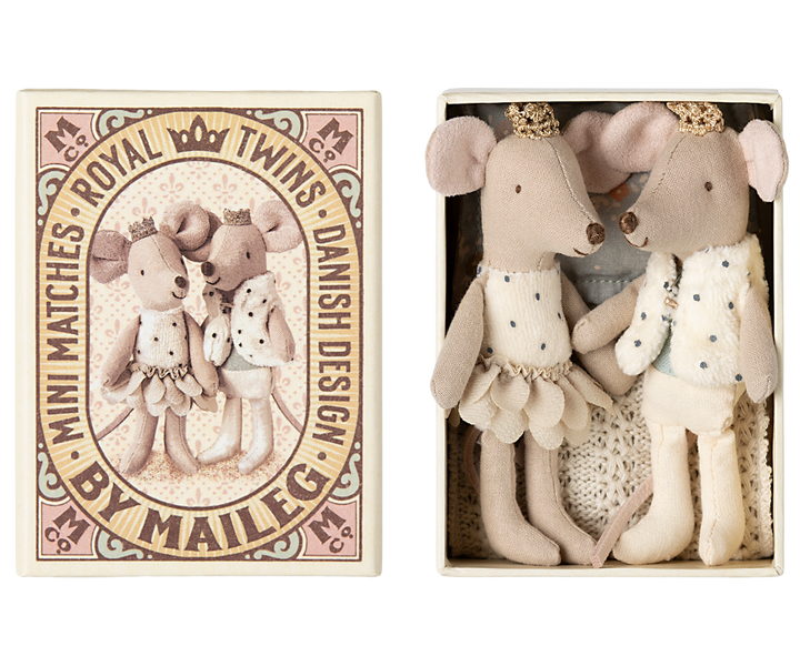 Maileg – Royal Twin Mice In Matchbox - Little Sister & Brother - Mabel & Fox