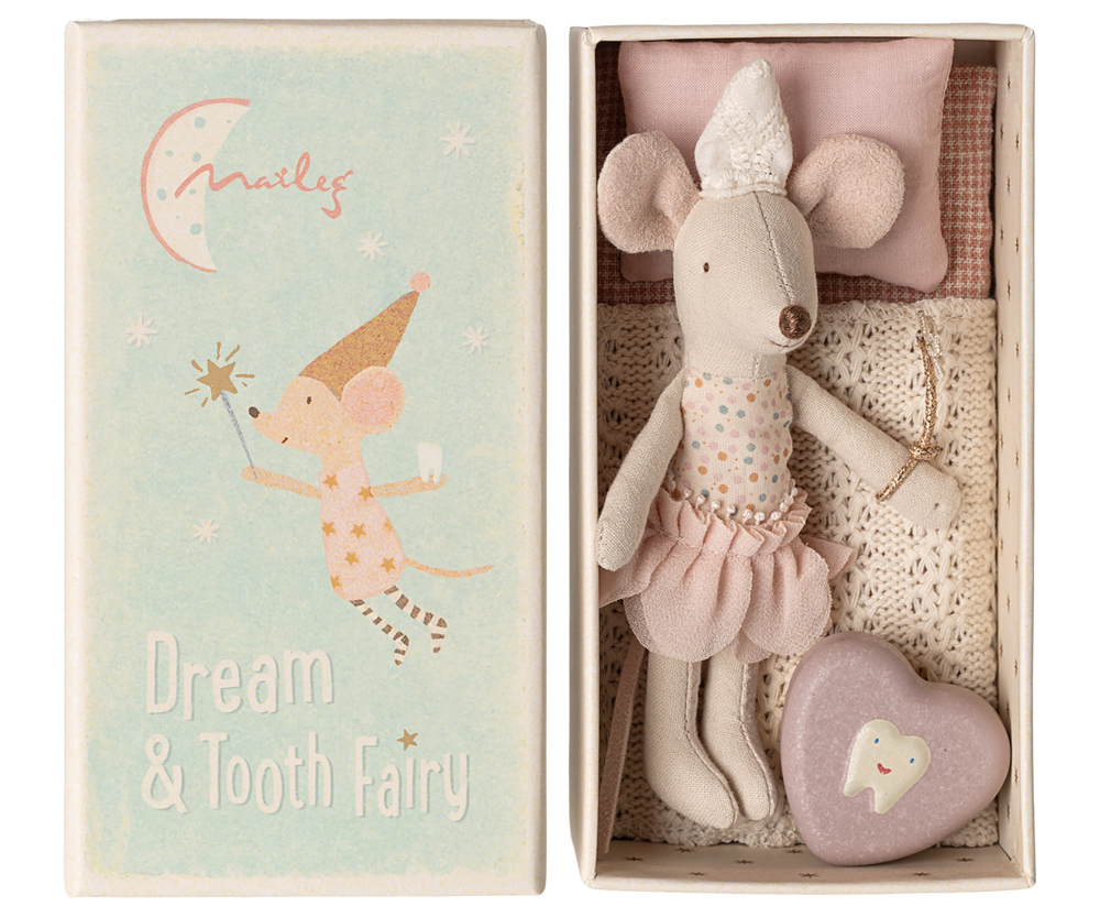 Maileg – Tooth Fairy Mouse in Matchbox - Little Sister - Mabel & Fox