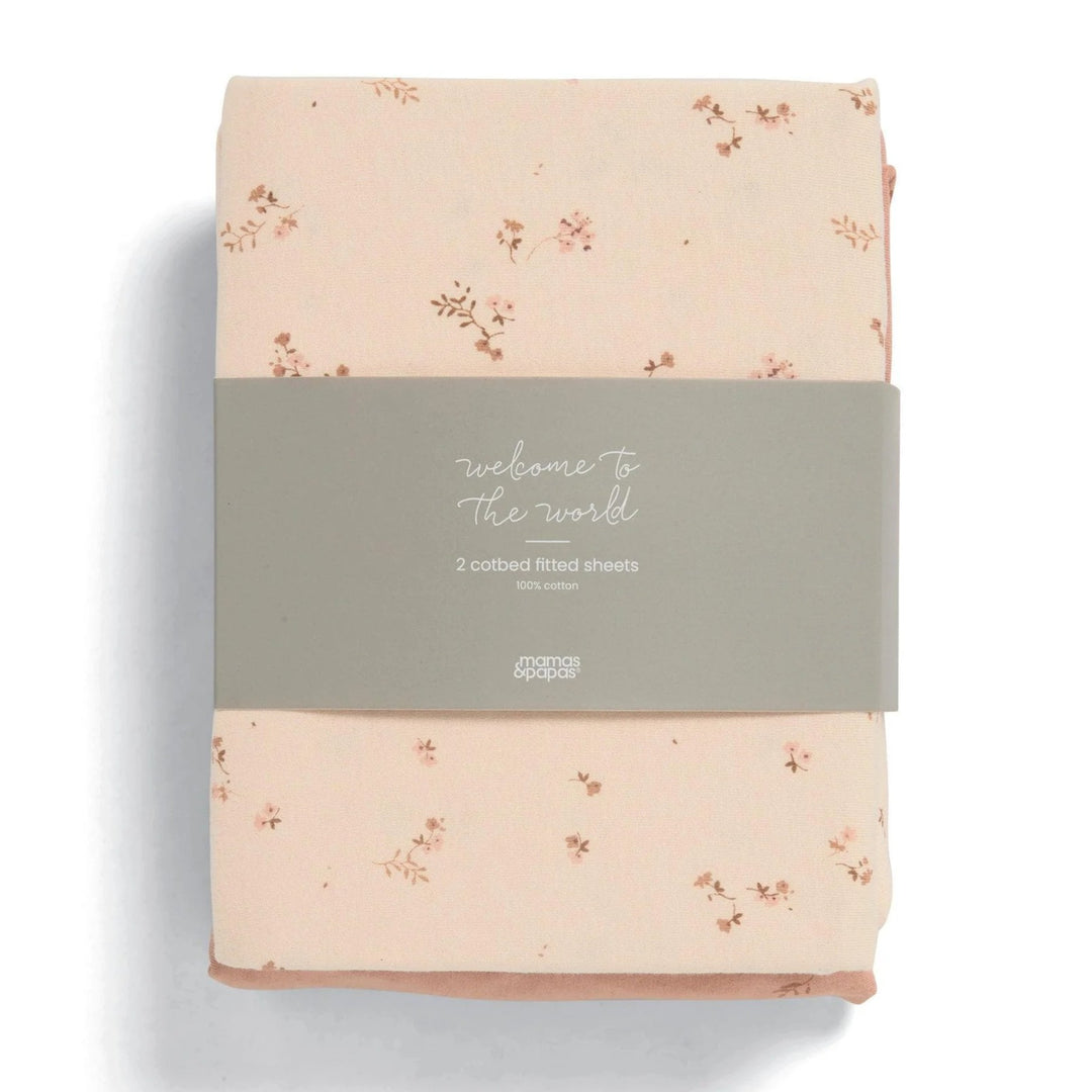 Mamas & Papas - Cotbed Fitted Sheets (2 Pack) – Welcome to the World Wildflower - Mabel & Fox