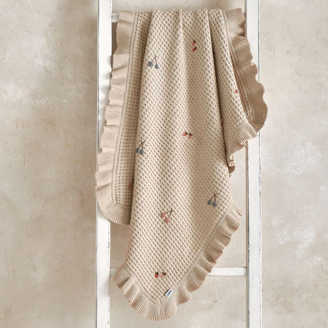 Mamas & Papas - Knitted Blanket - Berry Cherry Frill - Mabel & Fox