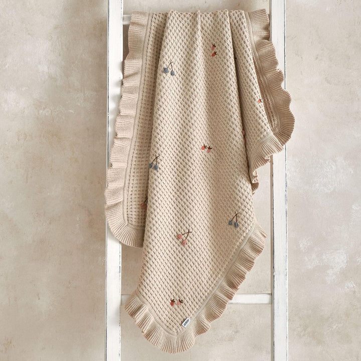 Mamas & Papas - Knitted Blanket - Berry Cherry Frill - Mabel & Fox