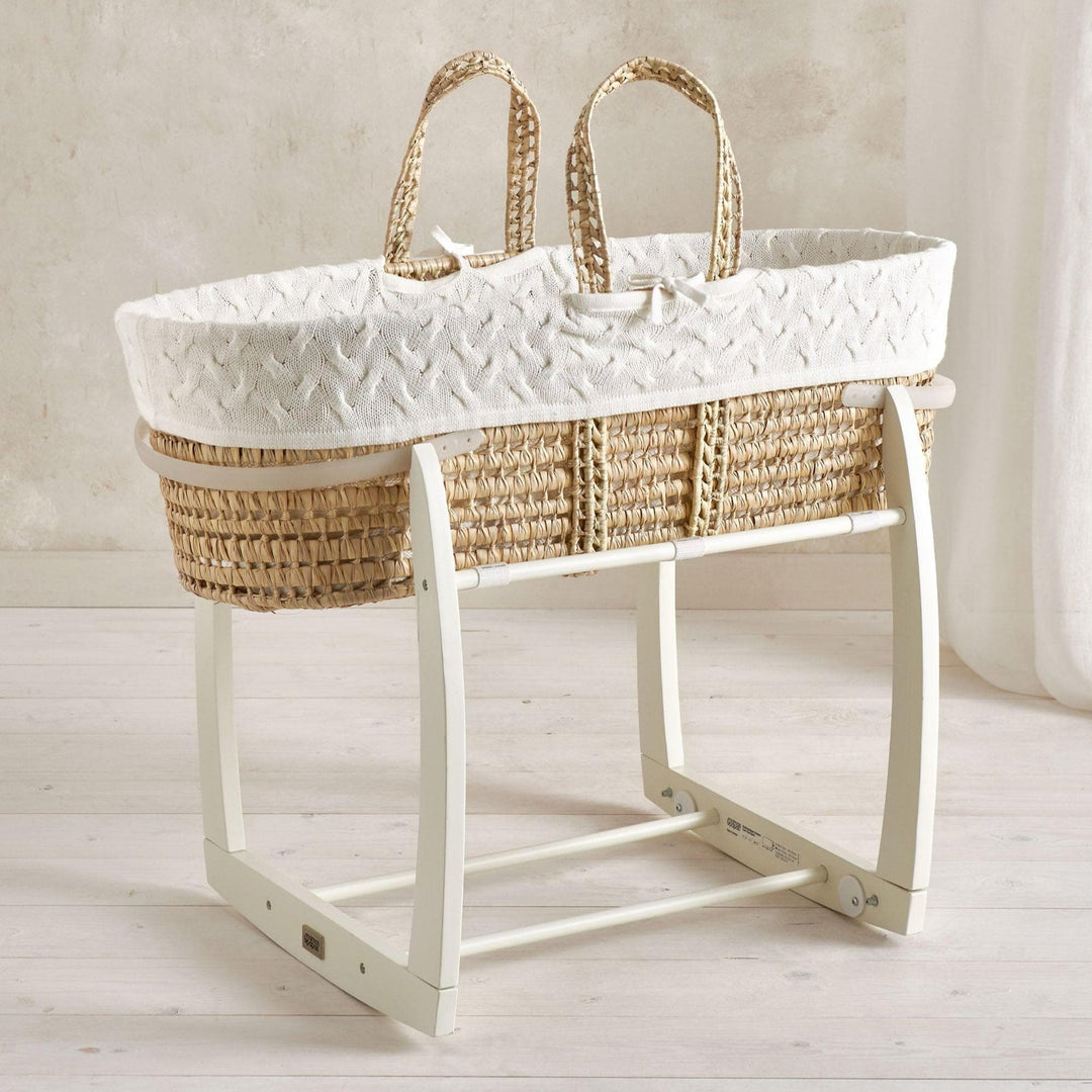 Mamas & Papas - Moses Basket - White Cable Knit - Mabel & Fox