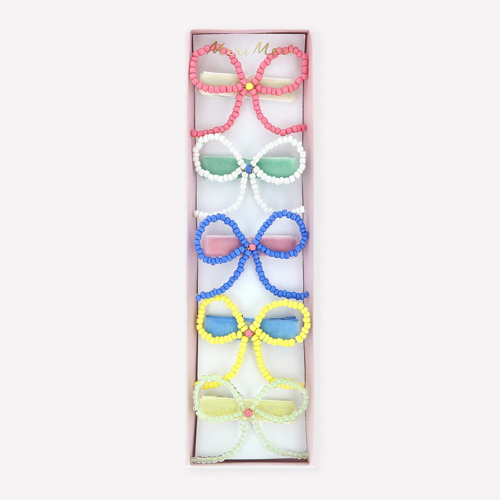 Meri Meri – Beaded Bow Hair Clips (Pack of 5) - Mabel & Fox