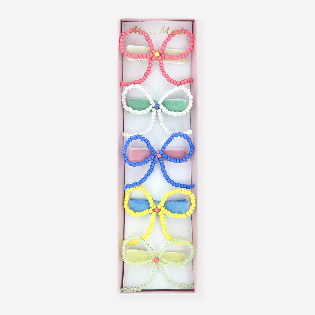 Meri Meri – Beaded Bow Hair Clips (Pack of 5) - Mabel & Fox