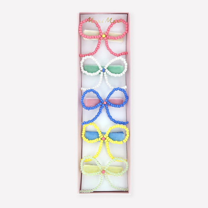 Meri Meri – Beaded Bow Hair Clips (Pack of 5) - Mabel & Fox