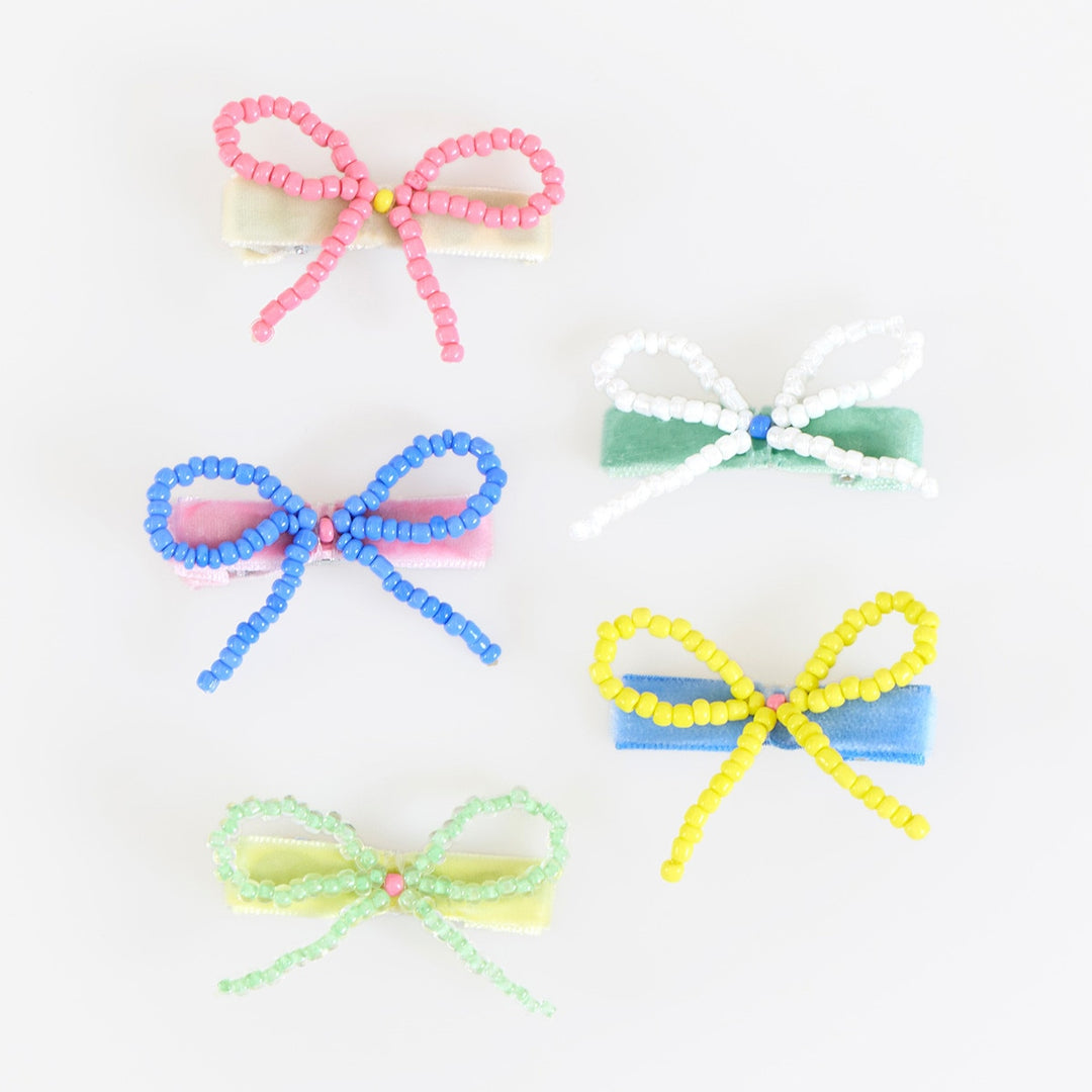 Meri Meri – Beaded Bow Hair Clips (Pack of 5) - Mabel & Fox