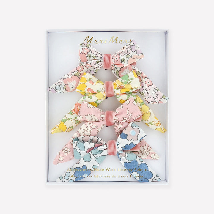 Meri Meri – Floral Pattern Bow Hair Clips (4 Pack) - Mabel & Fox