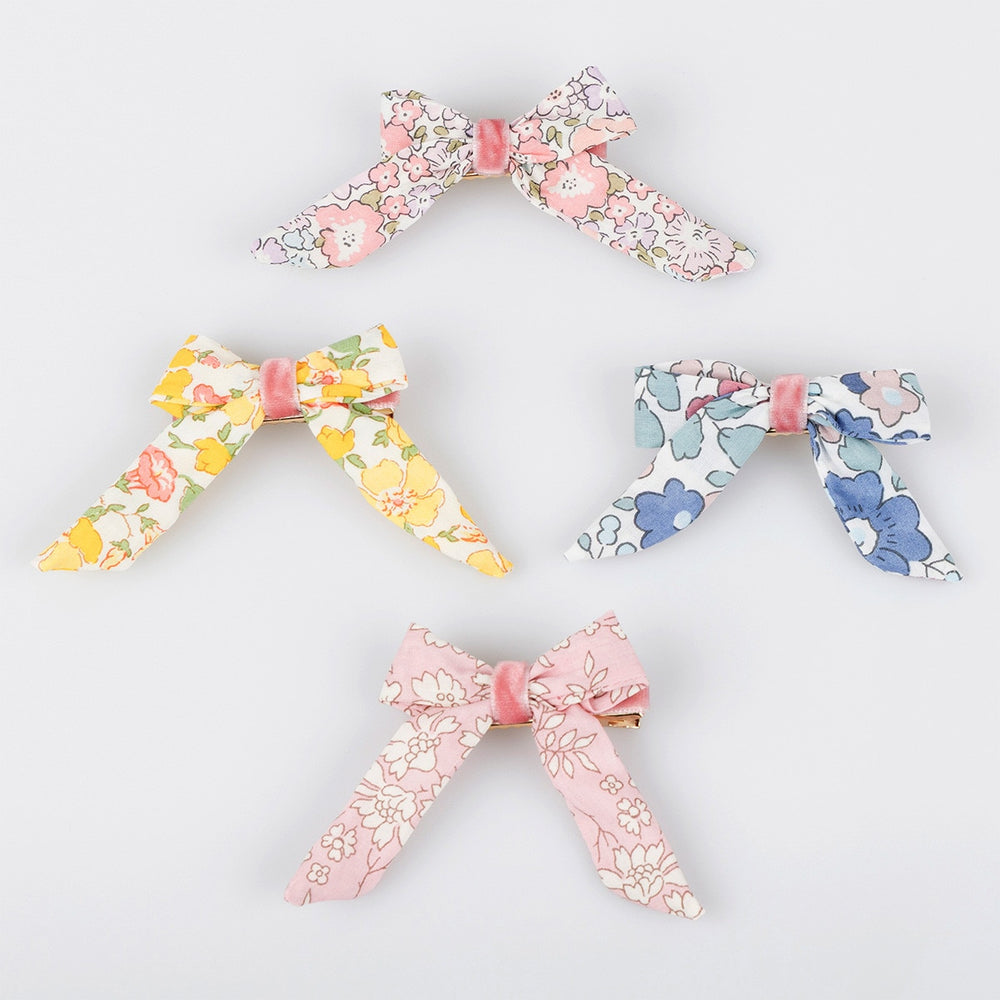 Meri Meri – Floral Pattern Bow Hair Clips (4 Pack) - Mabel & Fox