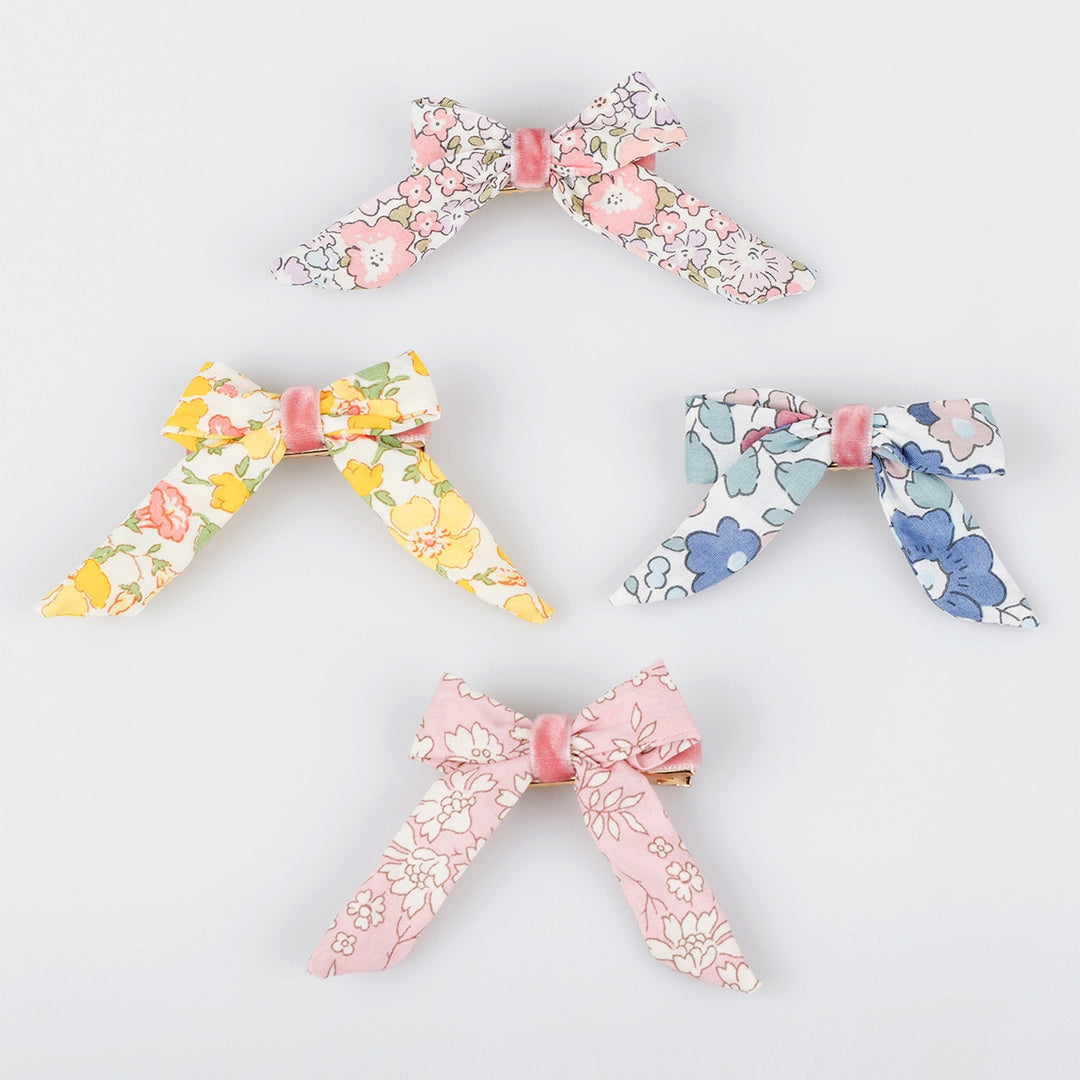 Meri Meri – Floral Pattern Bow Hair Clips (4 Pack) - Mabel & Fox