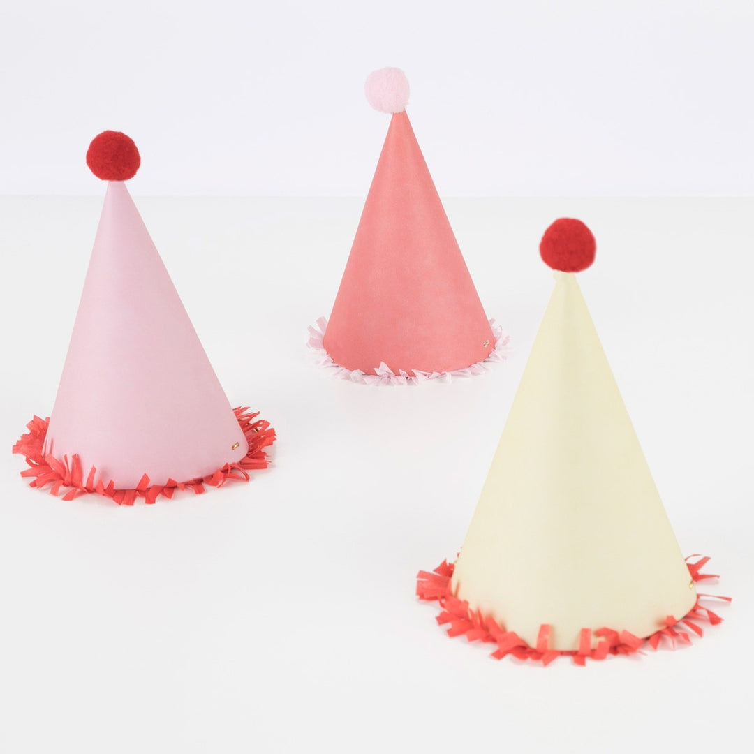 Meri Meri - Large Pom Pom Party Hats - Pack Of 8 - Mabel & Fox