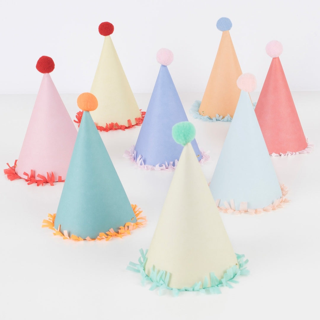 Meri Meri - Large Pom Pom Party Hats - Pack Of 8 - Mabel & Fox