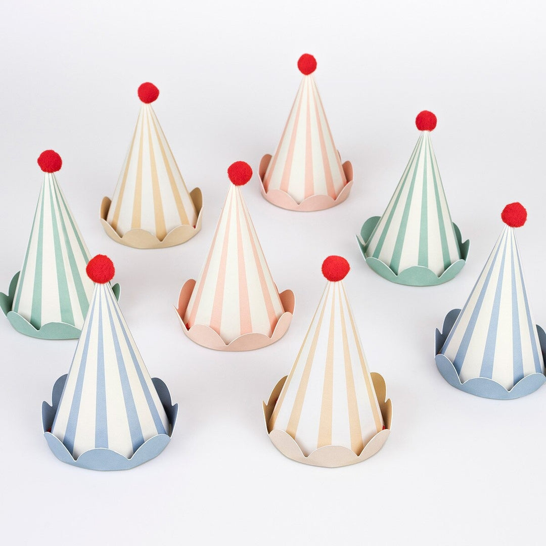 Meri Meri - Stripe Pastel - Party Hats (Pack Of 8) - Mabel & Fox
