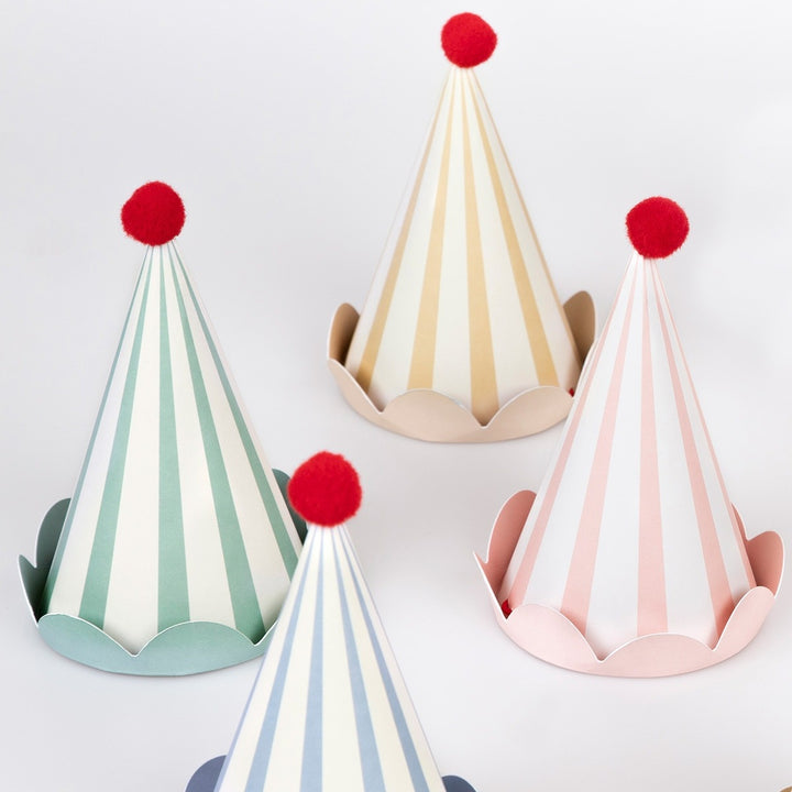 Meri Meri - Stripe Pastel - Party Hats (Pack Of 8) - Mabel & Fox
