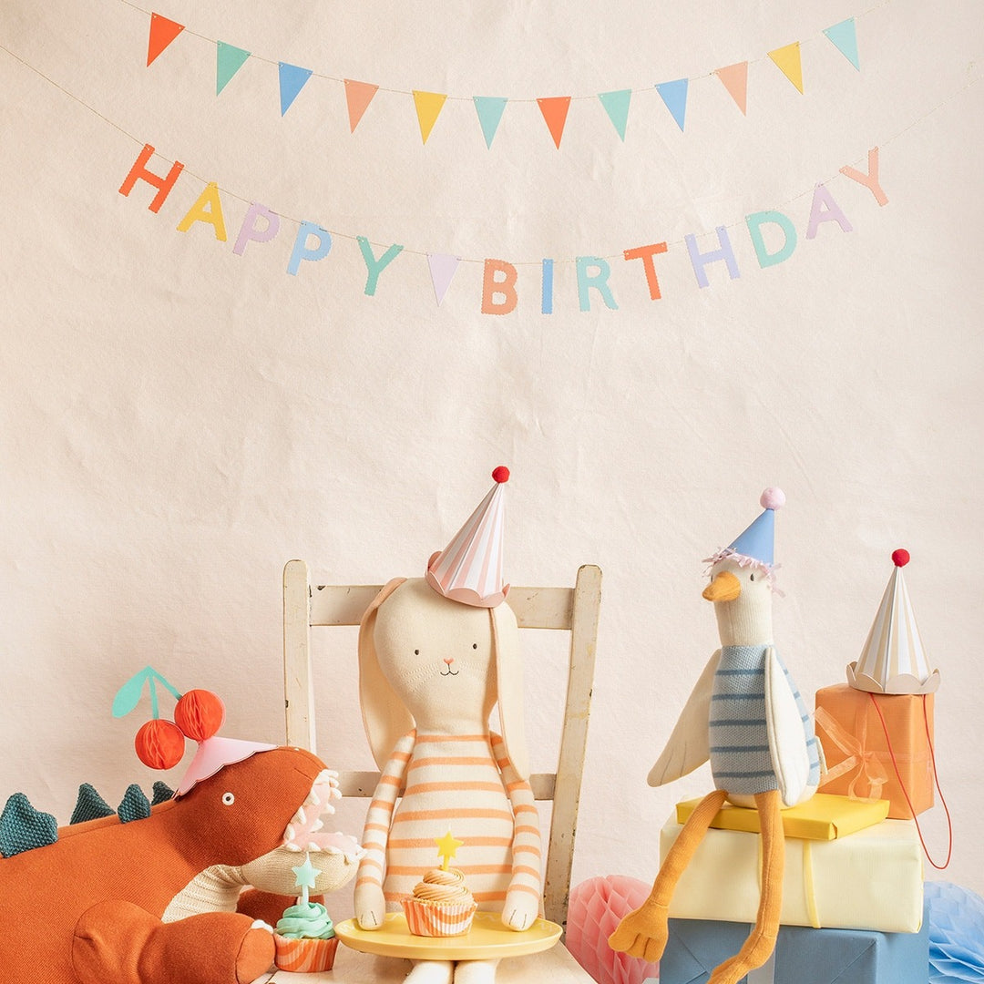 Meri Meri - Stripe Pastel - Party Hats (Pack Of 8) - Mabel & Fox