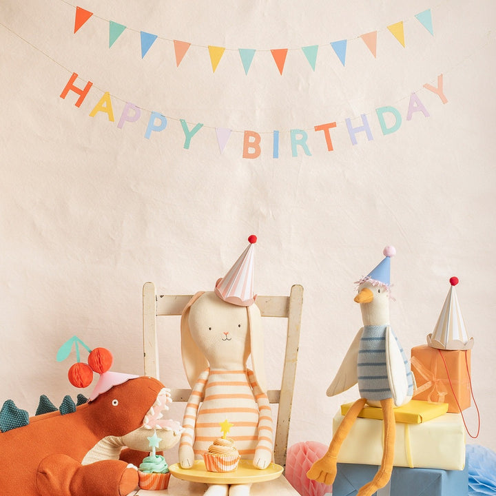 Meri Meri - Stripe Pastel - Party Hats (Pack Of 8) - Mabel & Fox