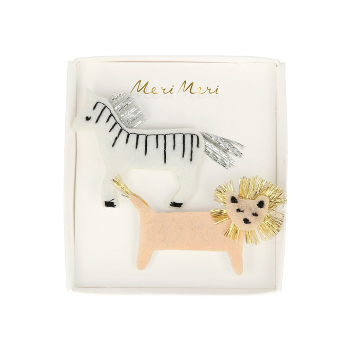 Meri Meri – Zebra & Lion Felt Hair Clips (2 Pack) - Mabel & Fox