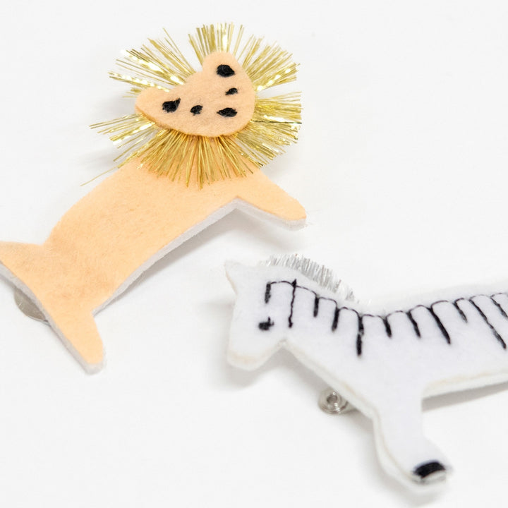 Meri Meri – Zebra & Lion Felt Hair Clips (2 Pack) - Mabel & Fox