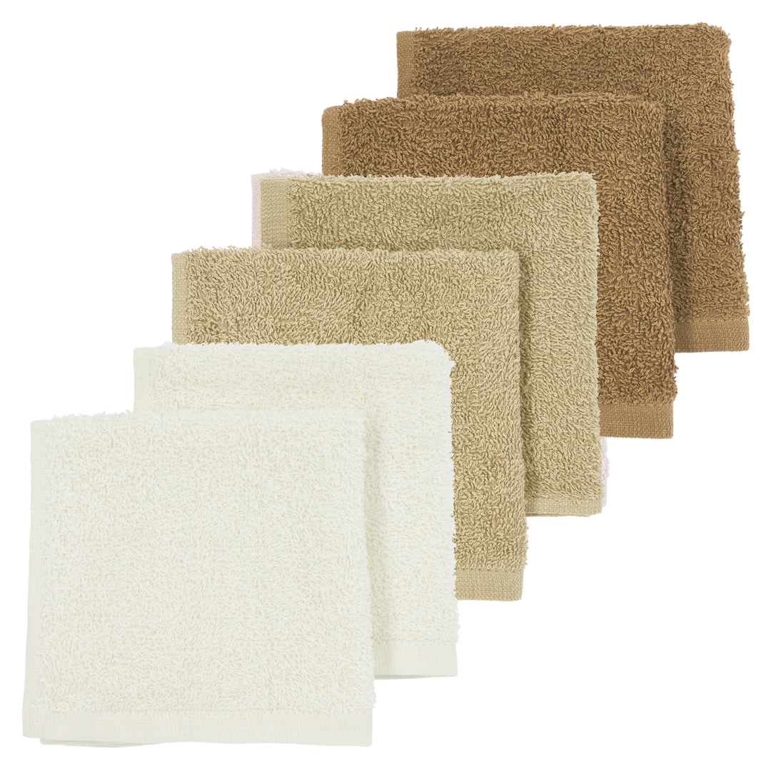 Meyco - Facecloths - Offwhite/Sand/Toffee (6 Pack) - Mabel & Fox