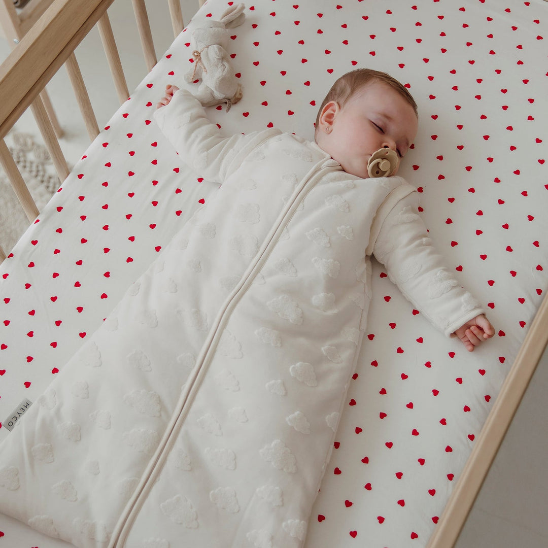 Meyco - Fitted Jersey Sheet - Sweet Heart White/Red - Mabel & Fox