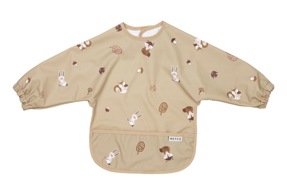 Meyco - Long Sleeved Bib - Forest Animals Sand - Mabel & Fox