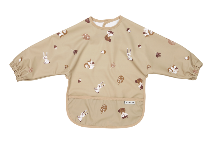 Meyco - Long Sleeved Bib - Forest Animals Sand - Mabel & Fox