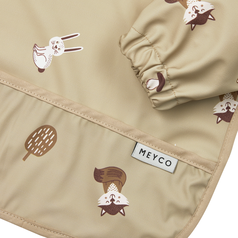 Meyco - Long Sleeved Bib - Forest Animals Sand - Mabel & Fox