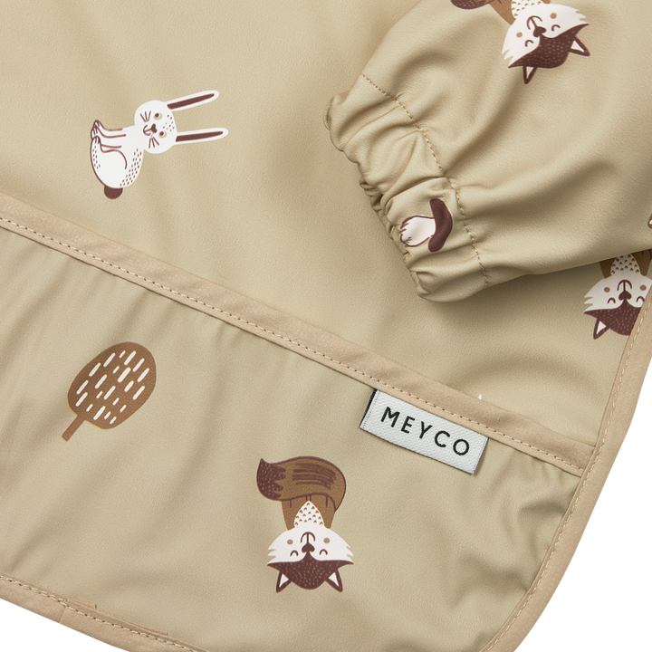 Meyco - Long Sleeved Bib - Forest Animals Sand - Mabel & Fox