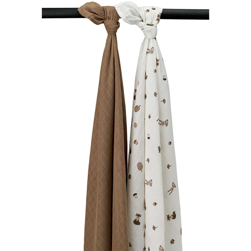 Meyco - Muslin Cloths - Forest Animals Toffee (2 Pack) - Mabel & Fox