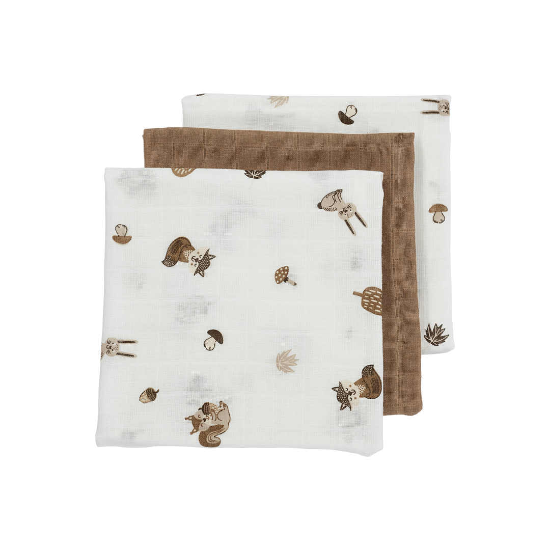 Meyco - Muslin Cloths - Forest Animals Toffee (3 Pack) - Mabel & Fox
