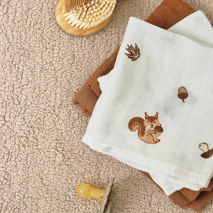 Meyco - Muslin Cloths - Forest Animals Toffee (3 Pack) - Mabel & Fox