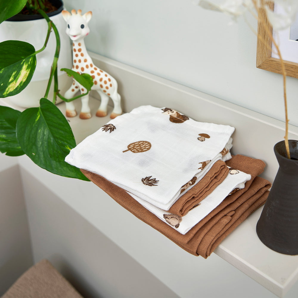 Meyco - Muslin Cloths - Forest Animals Toffee (3 Pack) - Mabel & Fox