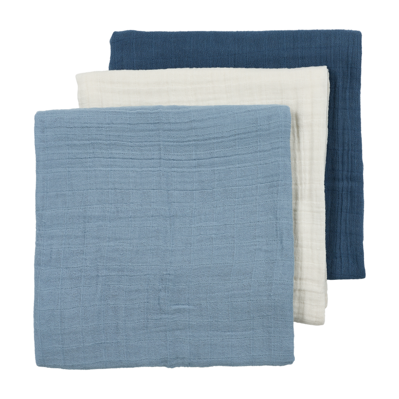 Meyco - Muslin Cloths - Natural / Jeans Blue/ Indigo (3 Pack) - Mabel & Fox