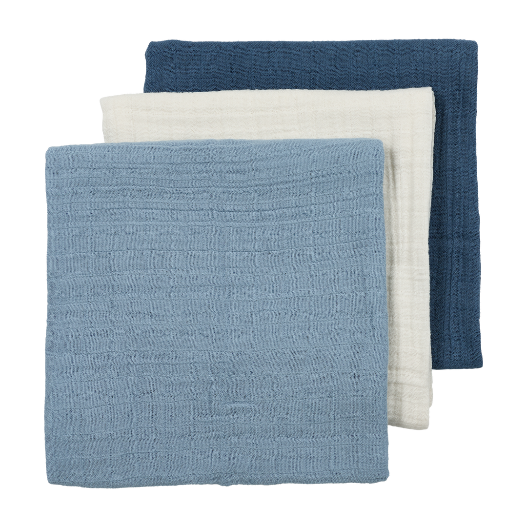 Meyco - Muslin Cloths - Natural / Jeans Blue/ Indigo (3 Pack) - Mabel & Fox