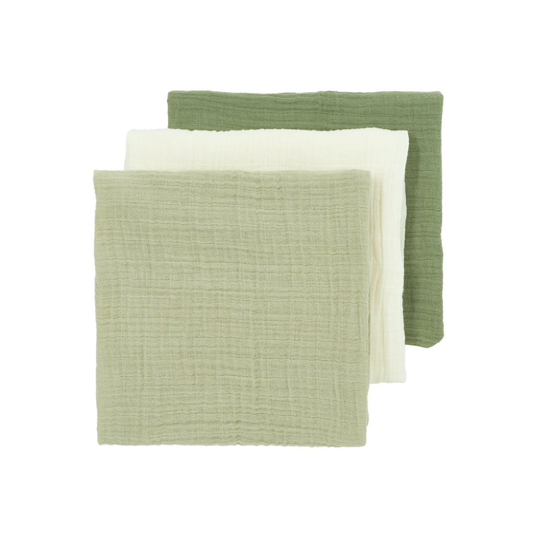 Meyco - Muslin Cloths - Natural/Soft Olive/Olive Green (3 Pack) - Mabel & Fox
