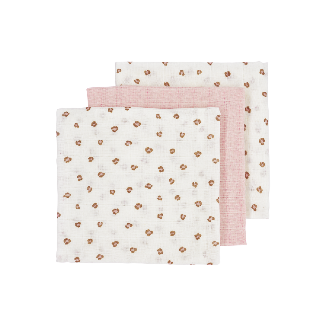 Meyco - Muslin Cloths - Soft Pink Mini Panther (3 Pack) - Mabel & Fox