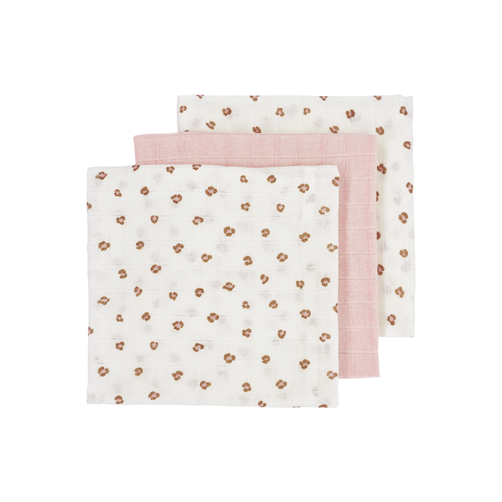 Meyco - Muslin Cloths - Soft Pink Mini Panther (3 Pack) - Mabel & Fox