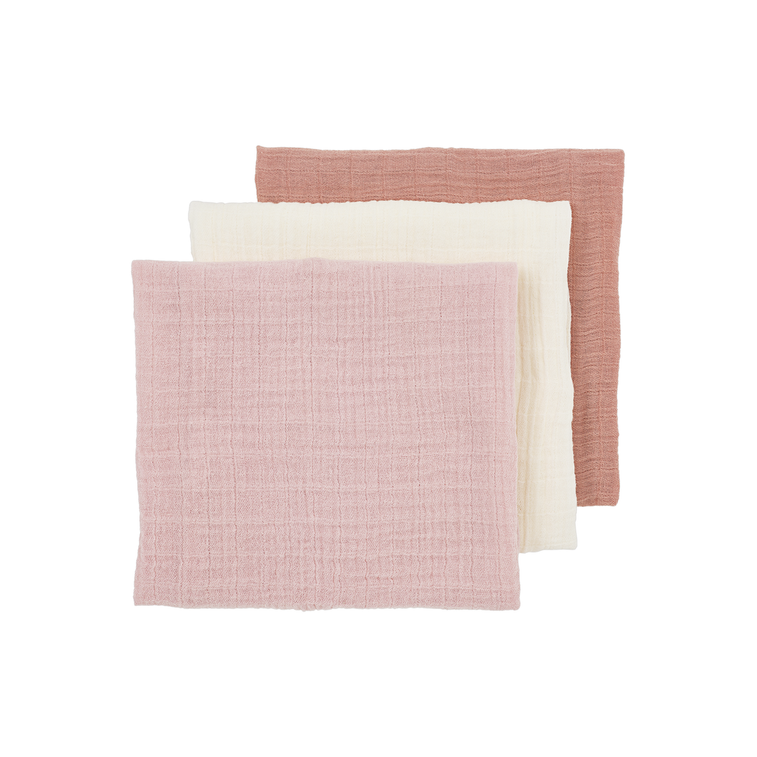 Meyco - Muslin Cloths - Soft  Rose/Rose/Natural (3 Pack) - Mabel & Fox