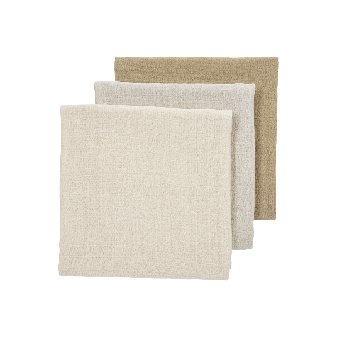 Meyco - Muslin Cloths - Soft Sand/Greige/Taupe (3 Pack) - Mabel & Fox