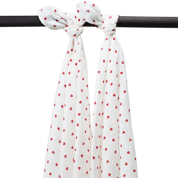 Meyco - Muslin Cloths - Sweet Heart Red (2 Pack) - Mabel & Fox