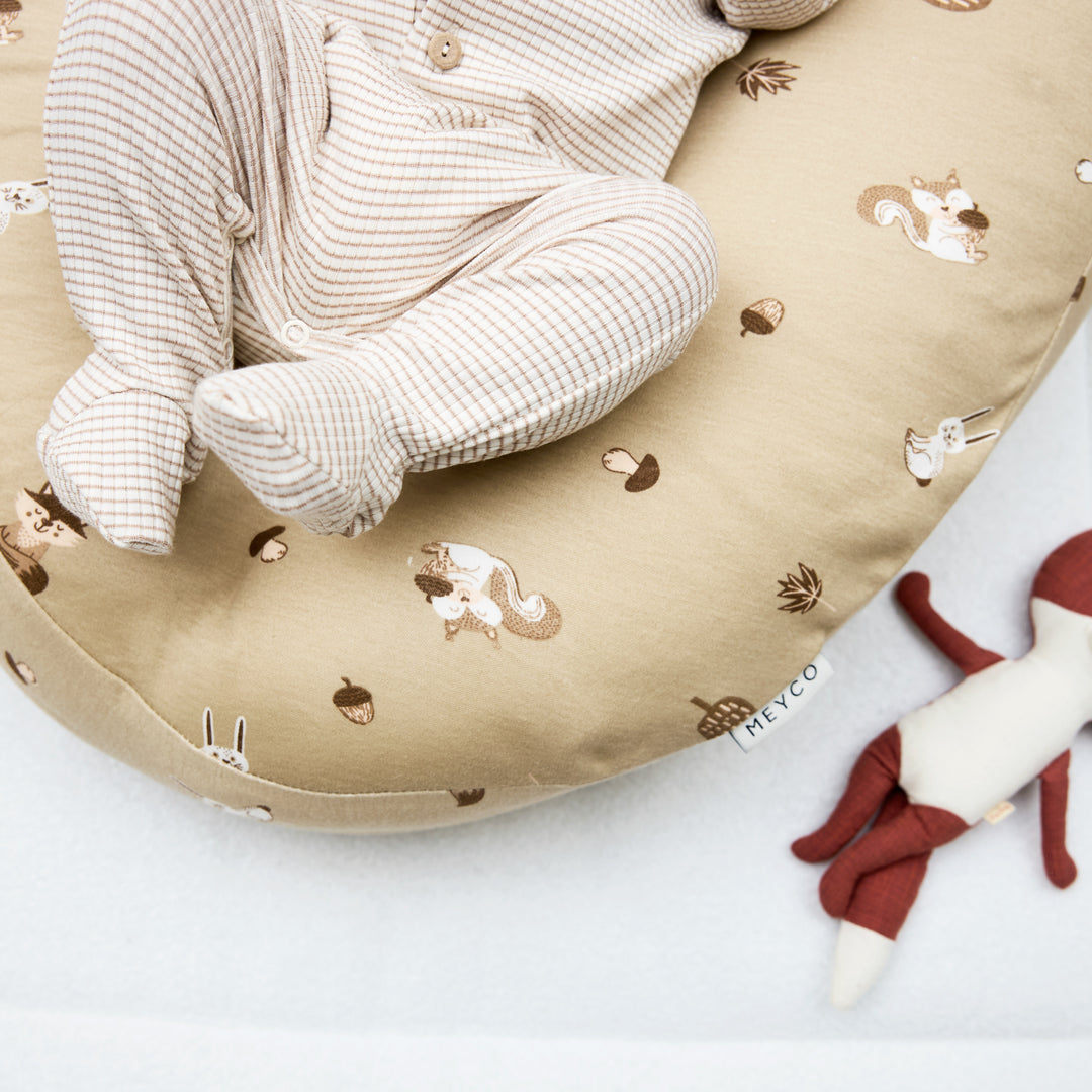 Meyco - Nursing Pillow Relax Cover - Forest Animals Sand - Mabel & Fox
