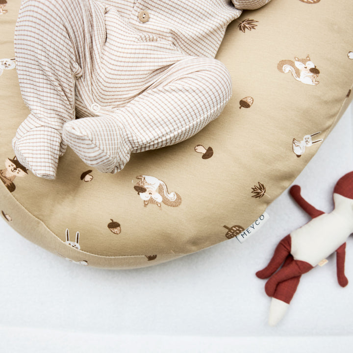 Meyco - Nursing Pillow Relax Cover - Forest Animals Sand - Mabel & Fox