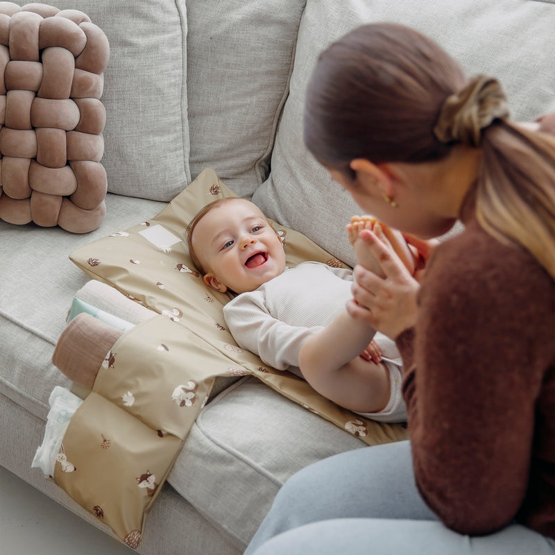 Meyco - Travel Changing Mat - Forest Animals Sand - Mabel & Fox