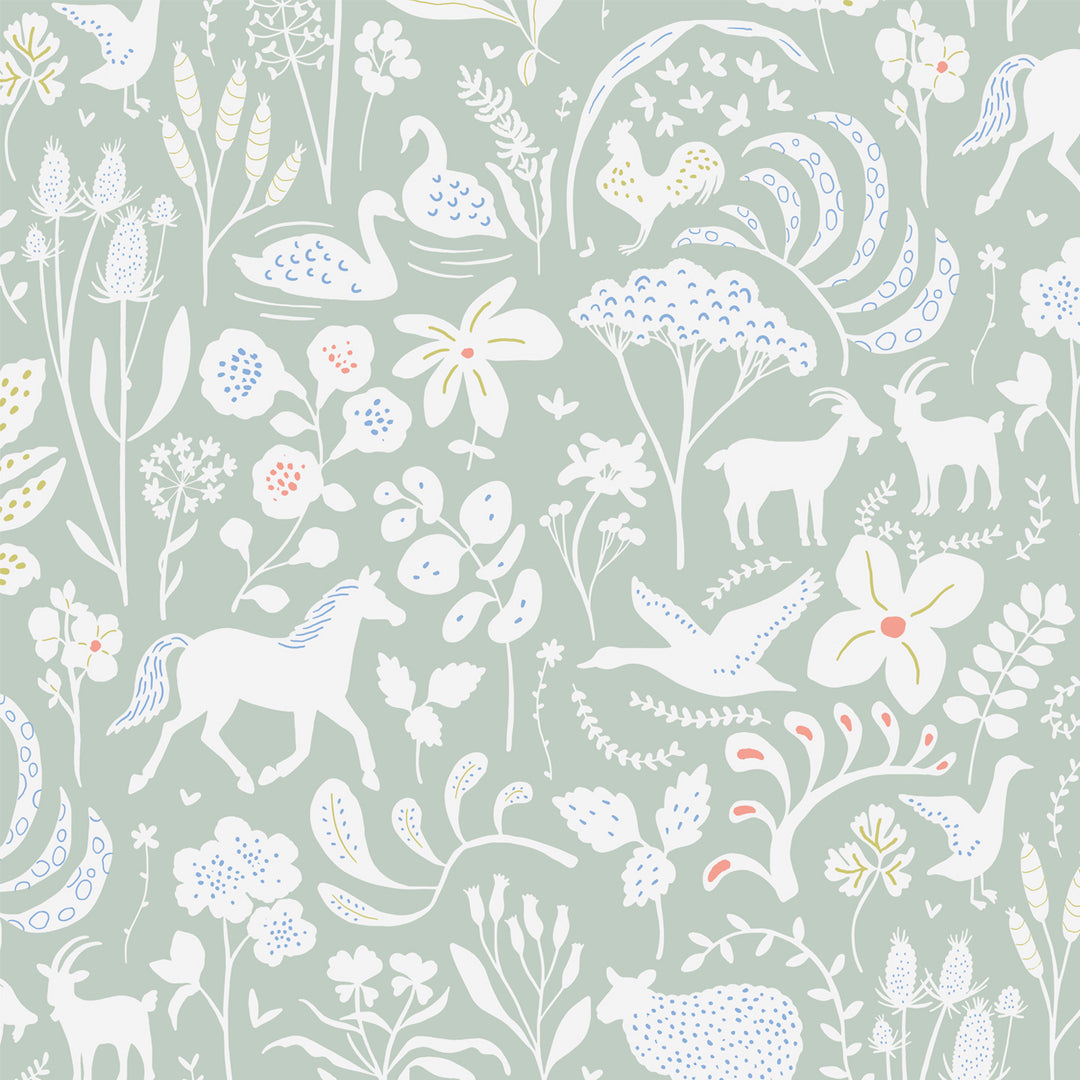 Minibeau - Wallpaper - Countryside Spring Sage - Mabel & Fox