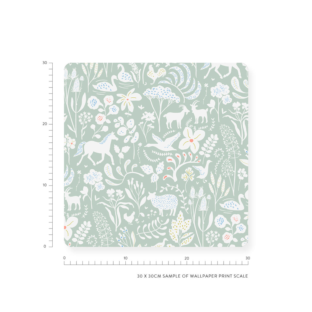 Minibeau - Wallpaper - Countryside Spring Sage - Mabel & Fox