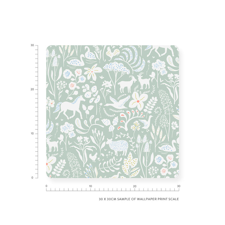 Minibeau - Wallpaper - Countryside Spring Sage - Mabel & Fox