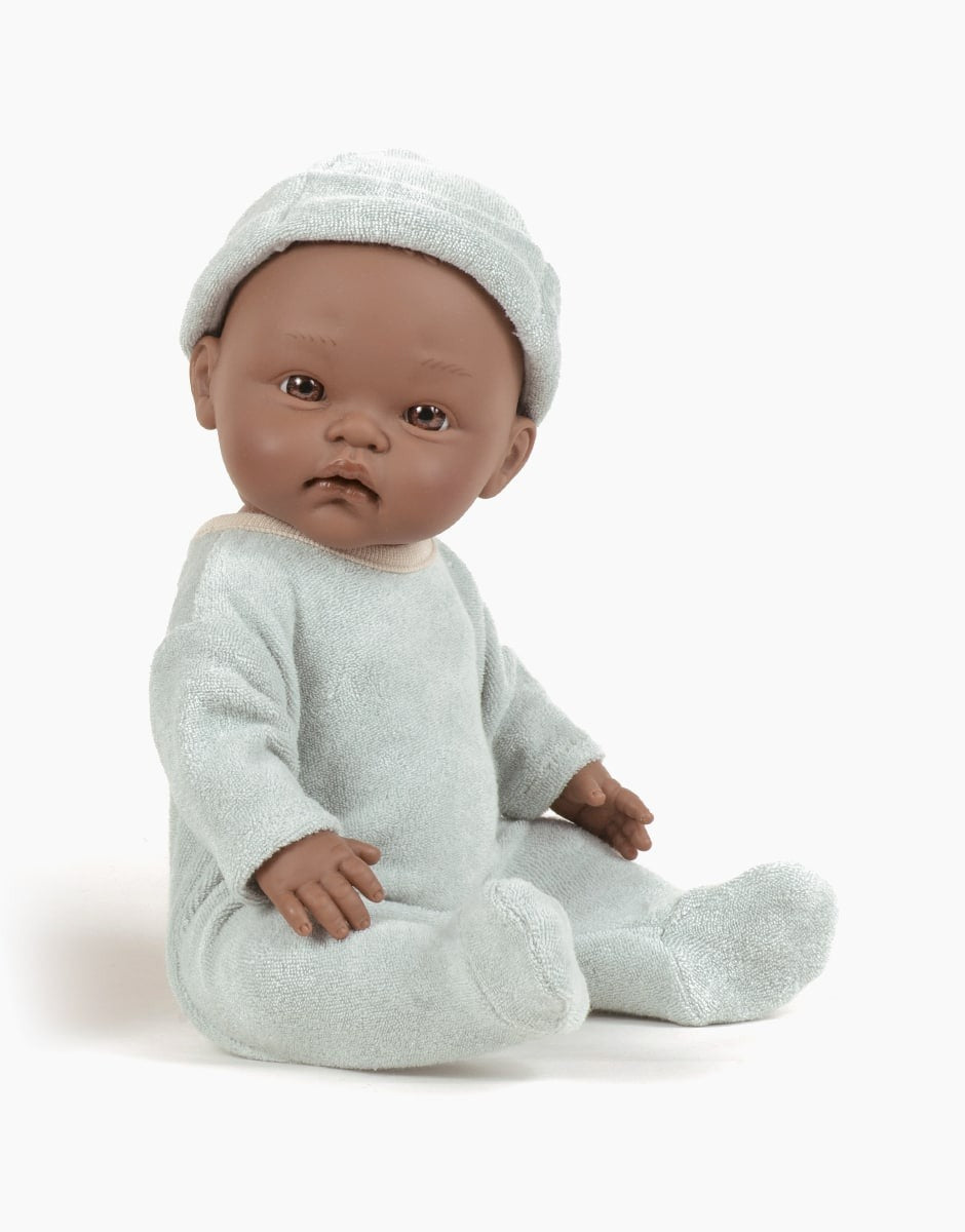 MiniKane - Doll - Basile In Terry Towelling Sleepsuit With Bonnet- Green Tea