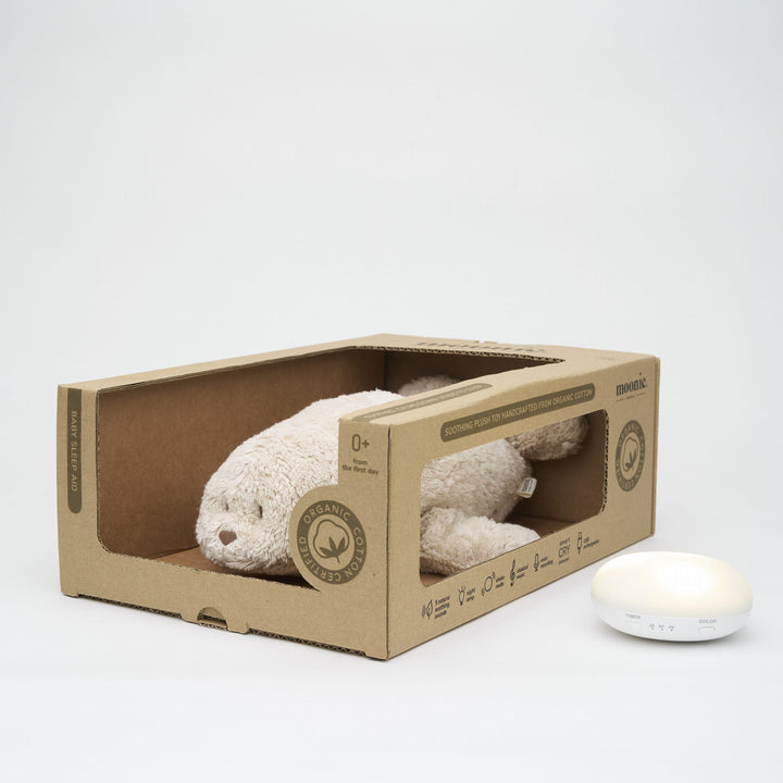 Moonie – Organic Humming Seal with Lamp – Sand - Mabel & Fox